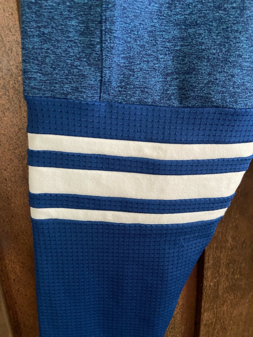 Bombshell Sportswear Blue Athletic Leggings with White Stripes - Picture 4 of 9